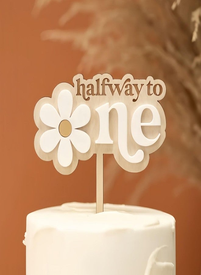 ريماكس زينة كعكة "منتصف الطريق إلى واحد"، زينة كعكة "منتصف الطريق إلى واحد" بطبقتين، زينة عيد ميلاد نصف سنوية، لوازم حفلات الأطفال الرضع (أولاد وبنات) بعمر 6 أشهر - Image 1